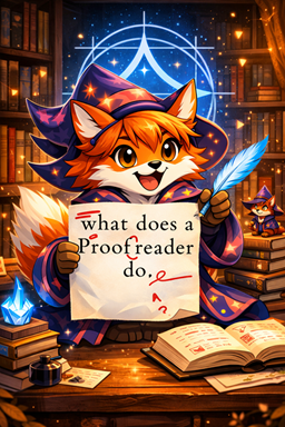 Wizard fox proofreading in library small .png