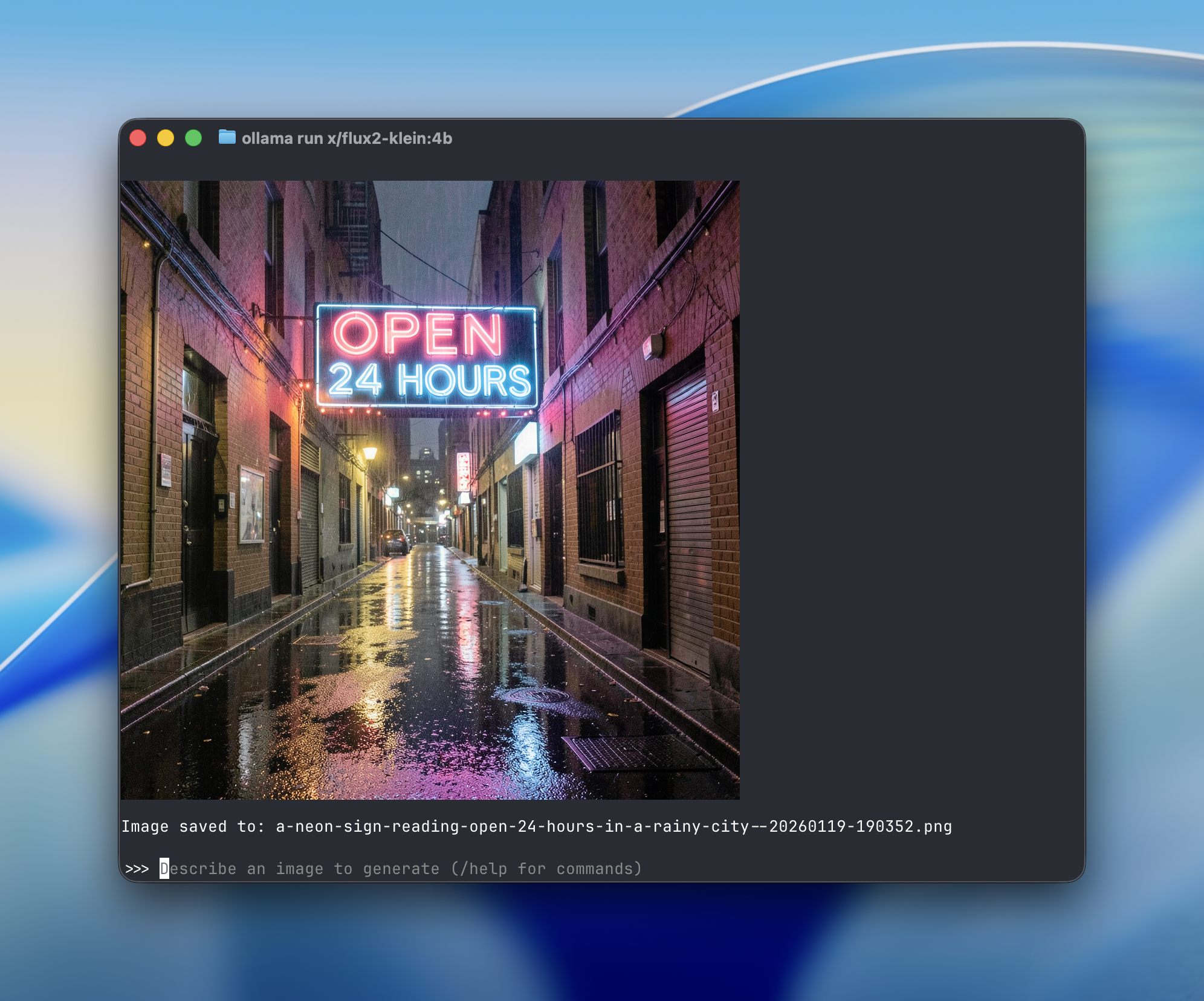 A neon sign reading &ldquo;OPEN 24 HOURS&rdquo; in a rainy city alley at night